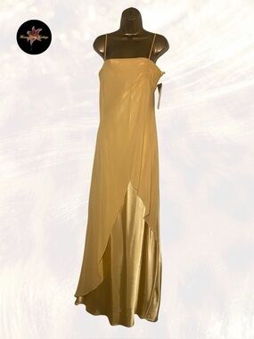 NWT Vintage Pelicana Gold Satin Layered Evening Dress